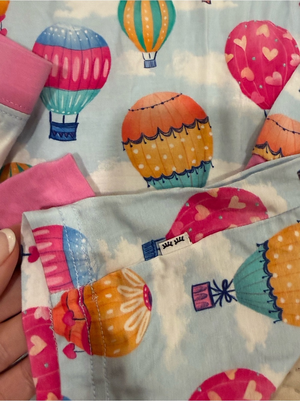 Little Sleepies Hot Air Balloon Pajama Set - Light Blue with Pink Trim. - Picture 2 of 3